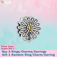 smuxin 925 sterling silver beads sparkling daisy flower clip charm fit original pandora bracelets for women jewelry making gift