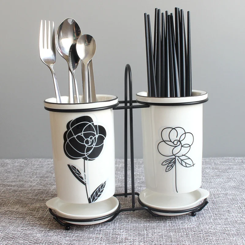 

Креативные двухцилиндрические керамические палочки для еды, устойчивые к плесени сливные палочки для еды, коробка для палочек, стойка для п...