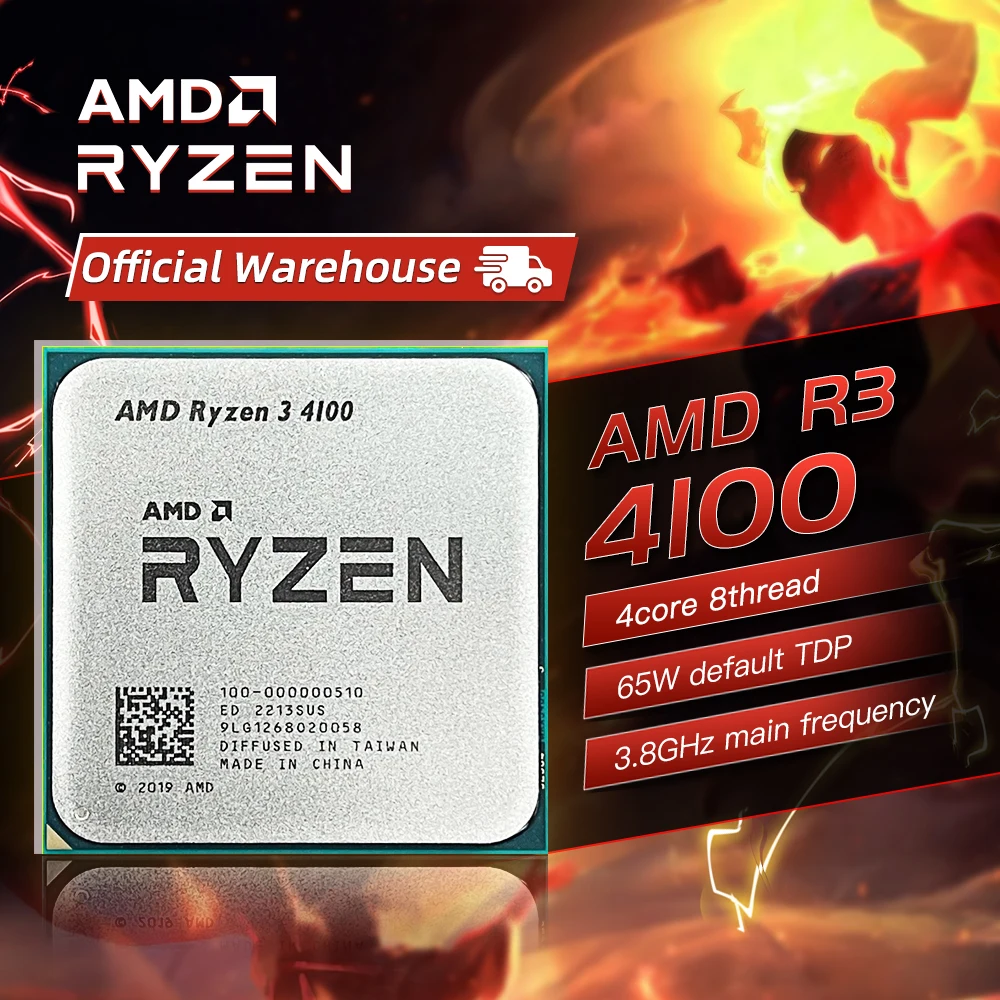 Новый игровой Процессор AMD Ryzen 3 4100 R3 Socket AM4 4-Core 8-Thread 65 Вт 7NM DDR4 аксессуары для