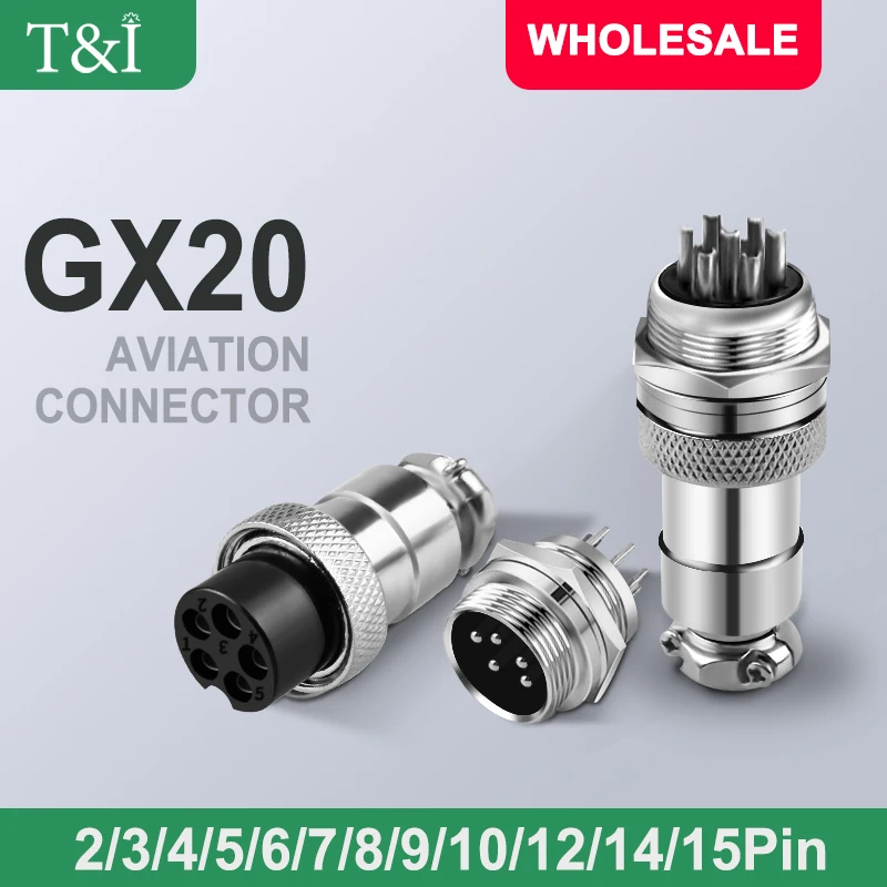 

1Set GX20 2 3 4 5 6 7 8 9 10 12 14 15 Pins Male & Female Docking Aviator Aviation Plug Socket Circular Connector Cable Connect