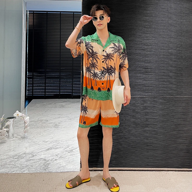 PICKBIRD Summer new ice silk pajamas men's star with the same high-quality thin section simulation silk home clothes