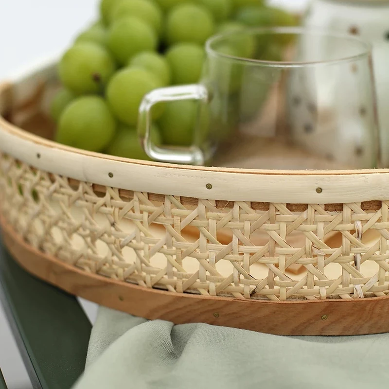 Акция! Ротанговый сервировочный поднос круглая десертная тарелка для пикника