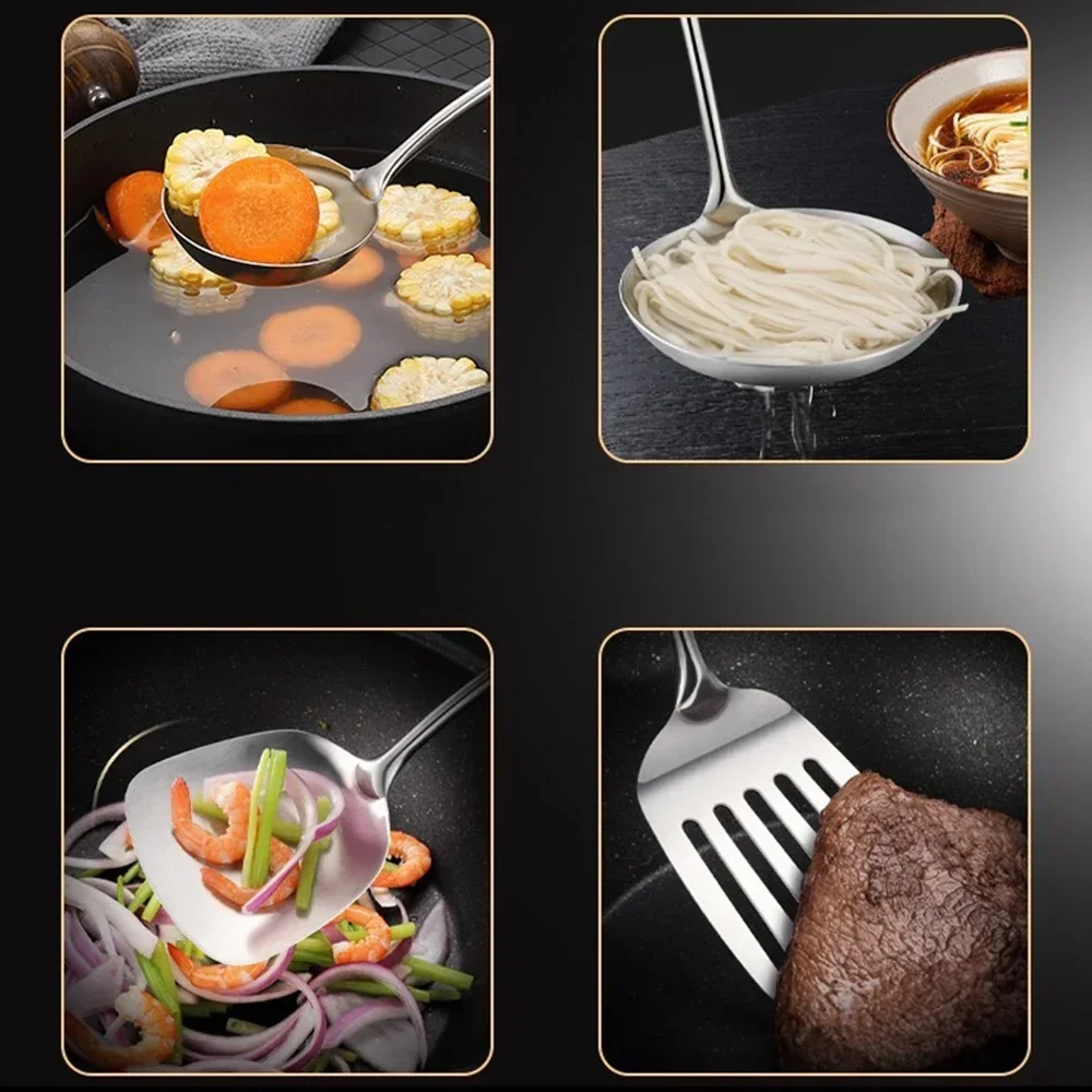 Фото Lange Steel Rvs Wok Spatel Кухонное оборудование Кухонная утварь Keuken Sleuven Rijst Lepel Kookgerei Gebruiks Vaiwerp Set Turner №3