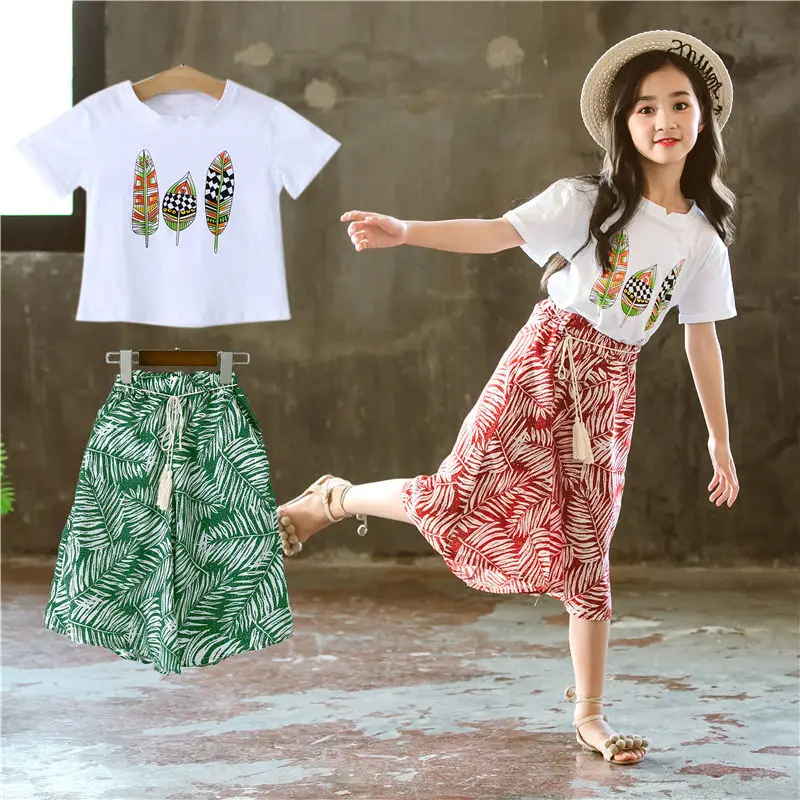 

2022 Summer Girls Sets Children's Clothes Kids Fashion Casual Short Sleeve Two Pieces Suit 8 Years Old Loose Comfortable Pants