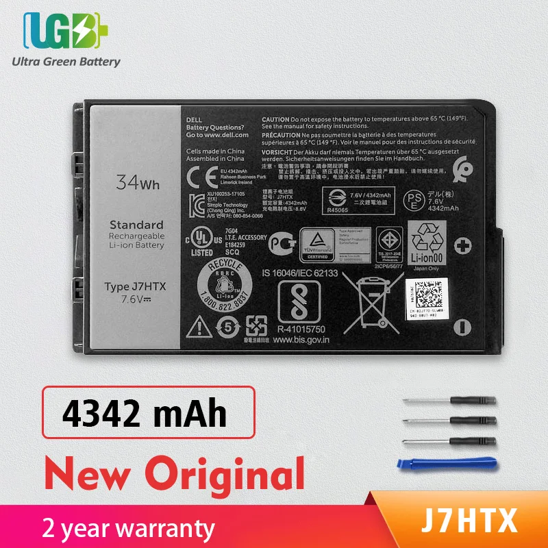 

UGB New Original J7HTX 2JT70 Battery For Dell Latitude 12 7202 7212 Rugged Tablet 4342mAh 7.6V 34Wh