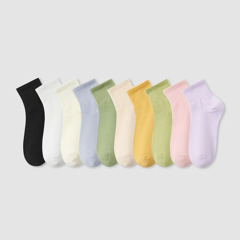 Socks, all cotton, girls' solid color socks, sports socks, spring and summer short tube socks, Zhuji socks, women's socks, pure