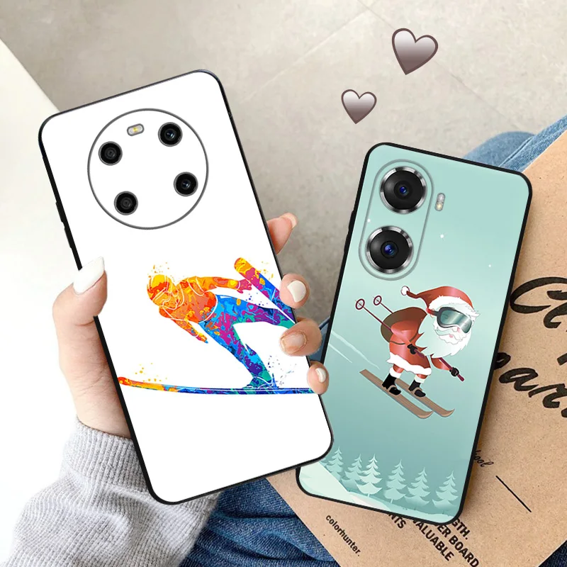 Черный мягкий чехол для телефона Honor Magic5 Pro X7b X8b X9b X6 X7 X8 X9 A 90 70 Winter Ski Jump Freestyle Pixel 6 7 8