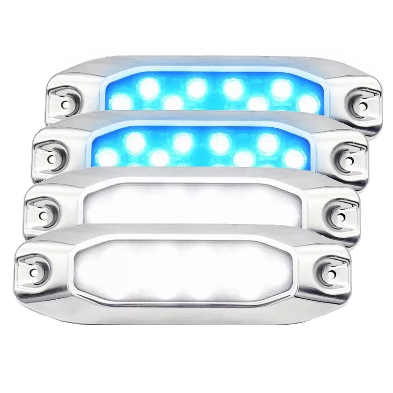 

2PCS Blue & 2PCS White Combo Pack 10-30VDC Multi-Voltage 7" Surface Mount LED Underwater Light Lamp