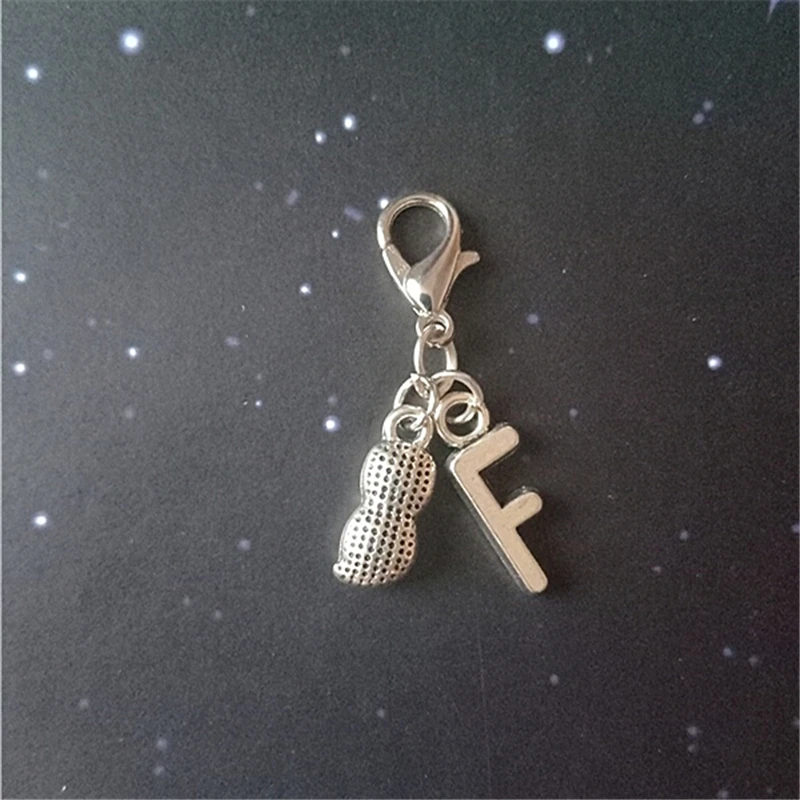 

1 Pcs Initial Clip Peanut Clip Initial Charm Bracelet Clip on Pendant, Peanut Food Jewellery, Peanut Charm