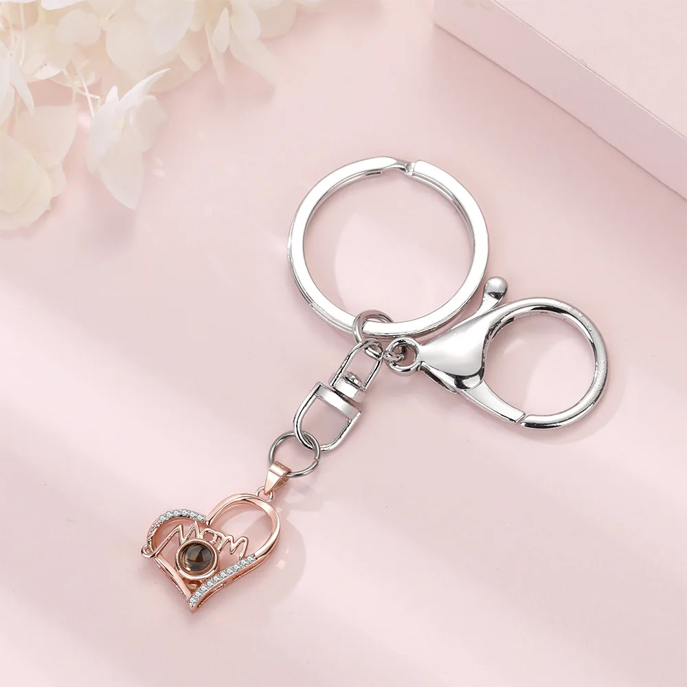 HIBODY Picture Custom Love Stainless Steel Projection Key Chain Unisex Personality Fashion Color Photo Mother's Day Gift