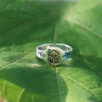 cute sweet female carved mushroom leaves plant pattern ring trend fashion womens metal open ring party gift jewelry