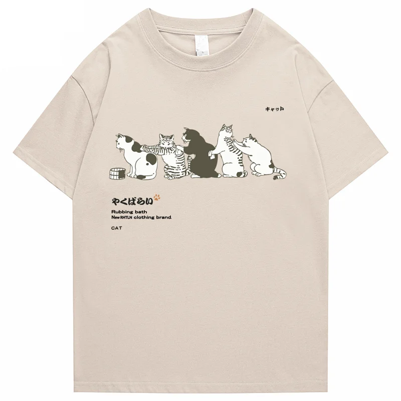 

2023 Men Hip Hop T Shirt Streetwear Japanese Kanji Harajuku Funny Cat T-Shirt Summer Short Sleeve Tops Tees Cotton Print Tshirts