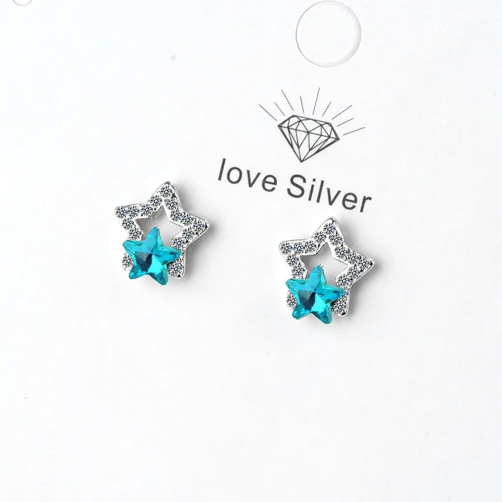 

Todorova Small Blue Artificial Crystal Star Stud Earrings For Women Sparkling Cubic Zirconia Earrings oorbellen pendientes