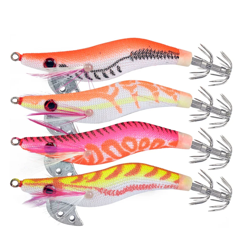 

Sea Yolo Colorful Set of 4pcs 26g Fishing Lures 3D Eye Wood Shrimp Squid Hard Bait Artificial Hard Bait Wobbler For Bass Fishing