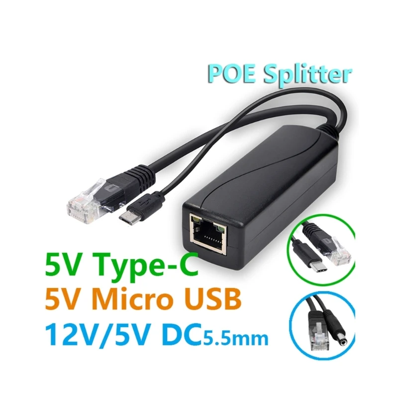 

POE Splitter 48V To 5V MicroUSB Type C DC5.5x2.1mm DC3.5x1.35mm Interface Power Supply Adapter Cable for IP Camera