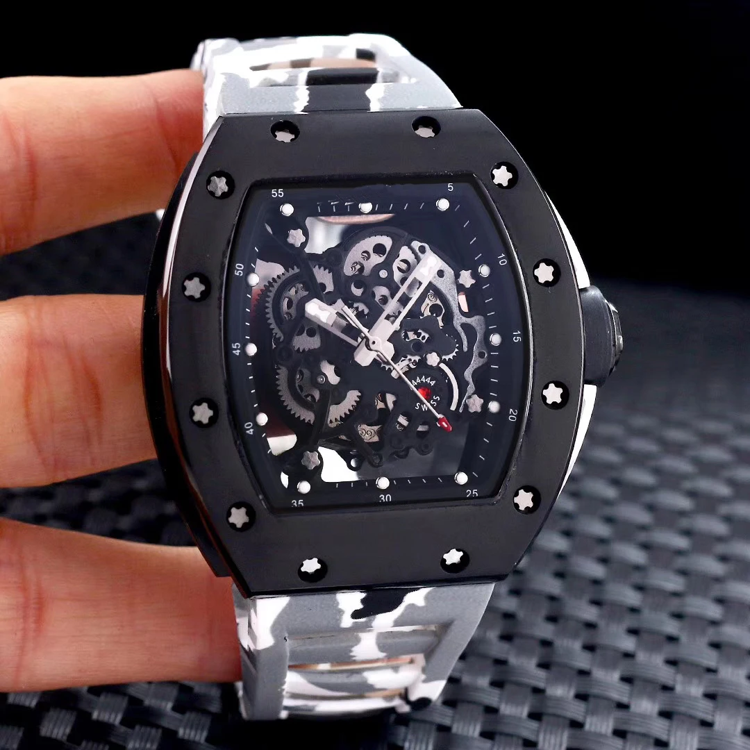 

Мужские автоматические механические часы черный синий резиновый