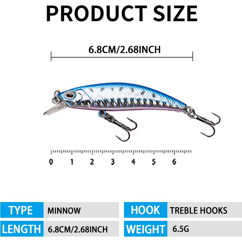 Рыболовная приманка небесно-голубого цвета 68 мм жесткие приманки для