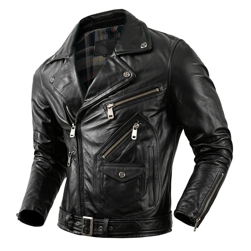 

Мужская мотоциклетная куртка из натуральной воловьей кожи, осенняя байкерская куртка