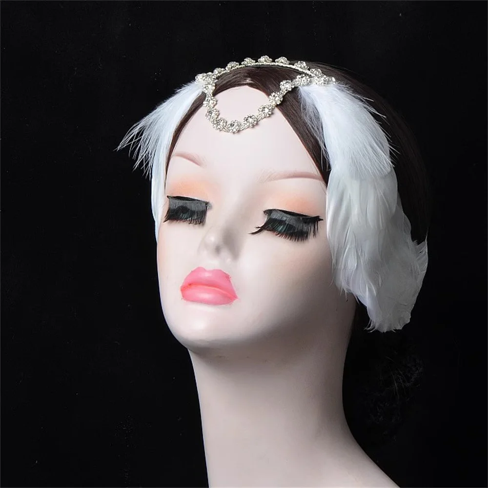 Головной убор с изображением лебедей озер белых черных волос перьев головной со