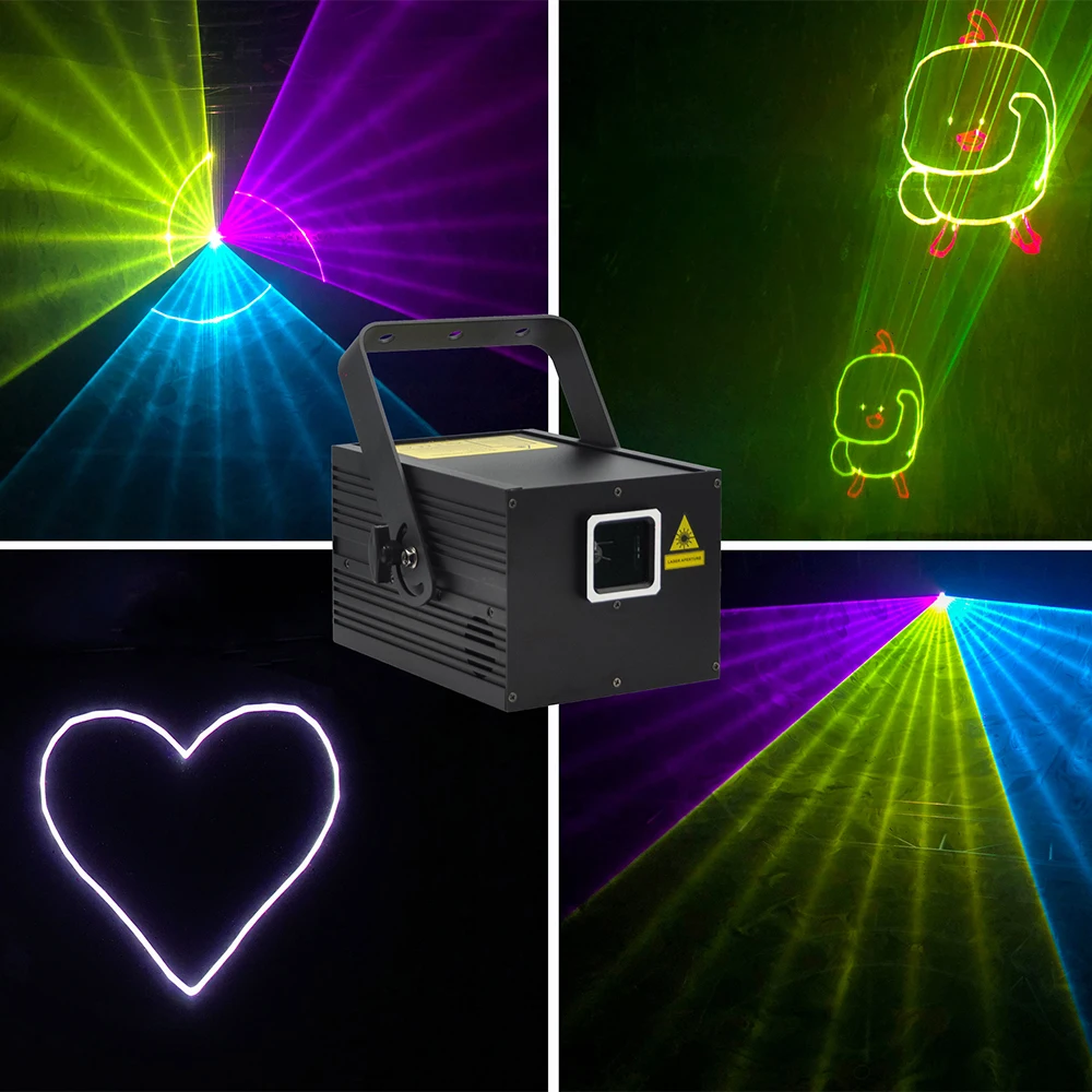 НОВЫЙ Полноцветный 3D лазерный проектор YUER RGB Анимация 4 эффекта DMX контроль 20K