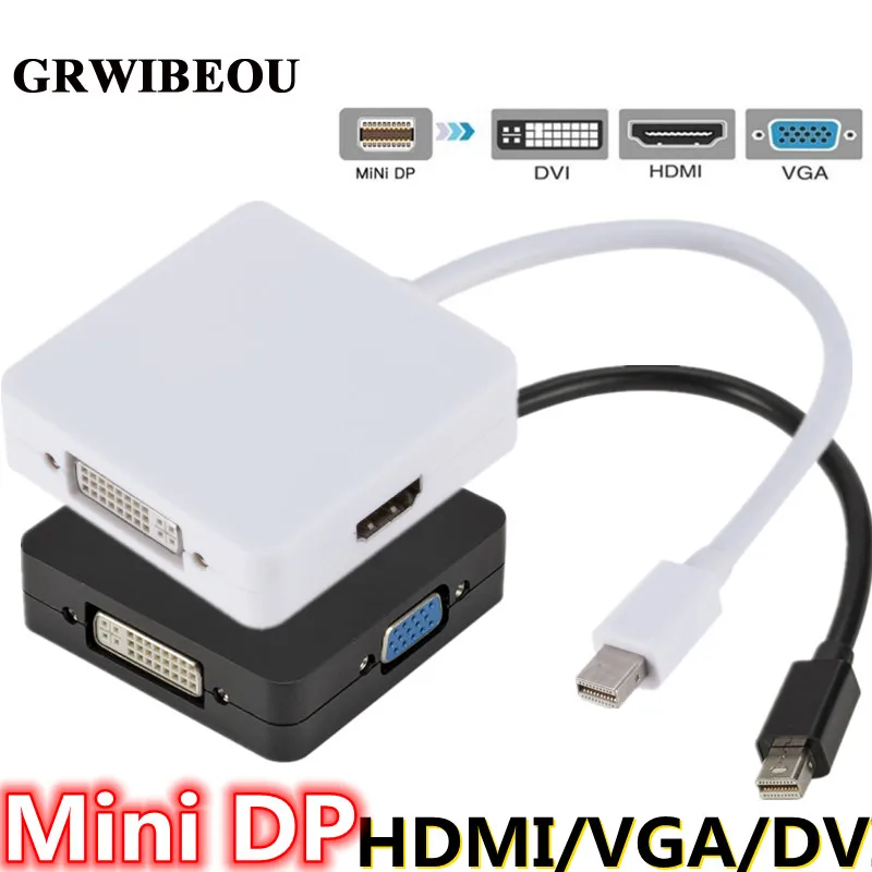 Grwibeou 3 in 1 Mini DP to HDMI VGA DVI Converter Mini Display Port Adapter Cable to HDMI DVI VGA For MacBook Lenovo Microsoft