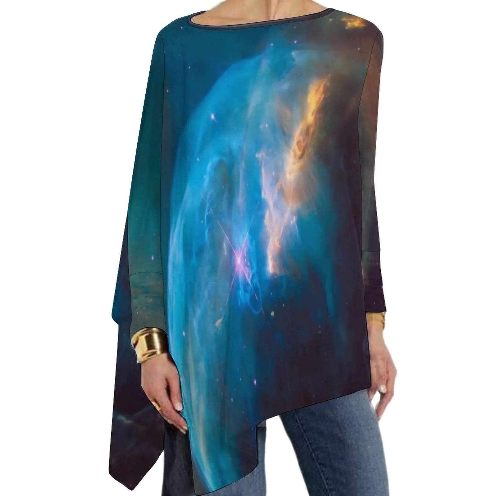 

Outer Space T-Shirts Colorful Galaxy Print Trendy T-Shirt Woman Long Sleeve O Neck Street Wear Tops Oversized Pattern Tees