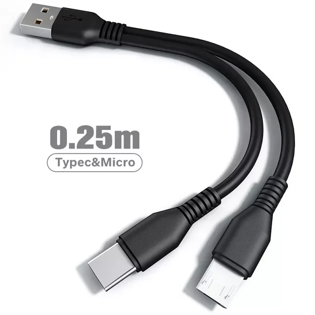 

2 in 1 Micro USB Cable Type C Charging Cable 0.25m Short Mobile Phone Cable 2 USB Splitter Cable Microusb Fast Charge