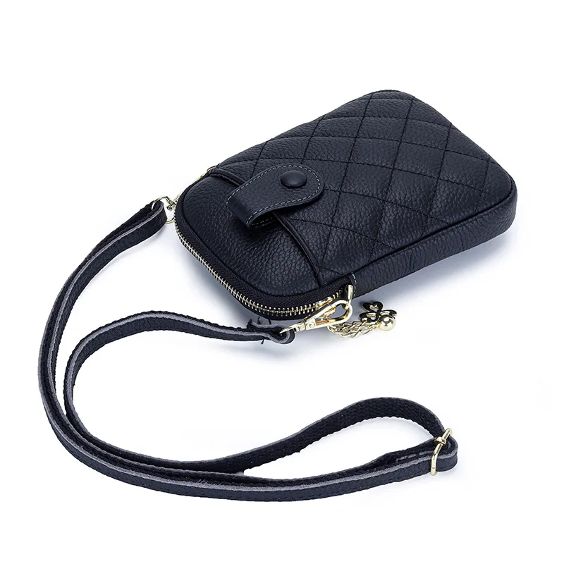 X9918 New Vertical Practical Diamond Pattern Top Layer Cow Leather Versatile Lady Single Shoulder Mobile Phone Crossbody Bags