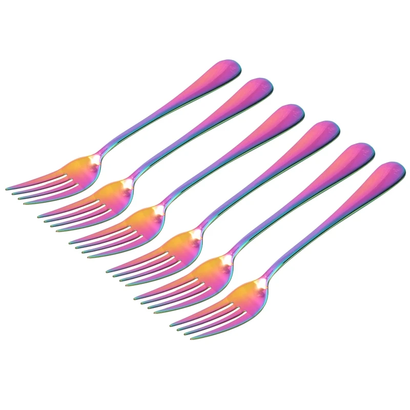 Набор столовых вилок из нержавеющей стали 6 шт. Посуда радужного цвета набор