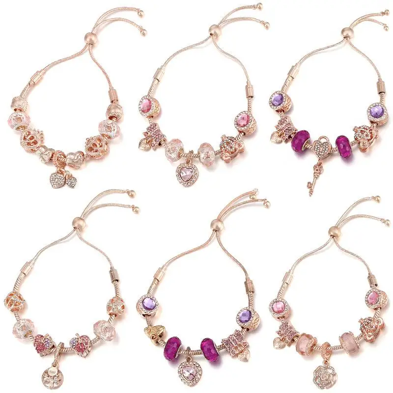 

Purple Pink Heart Woman Bracelet Fit Pandora DIY S925 Silver Chain Beads Original Jewelry Handmade Accessories Wholesale