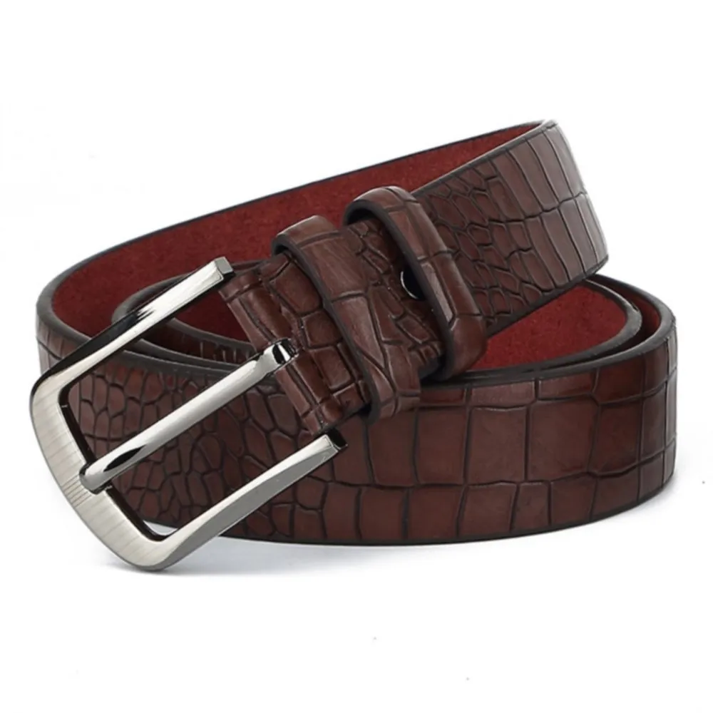 

AMEKAR Retro Style Design Pin Buckles Metal Belts Crocodile Pattern Genuine Leather Belt For Men 38mm Clothing Accessories