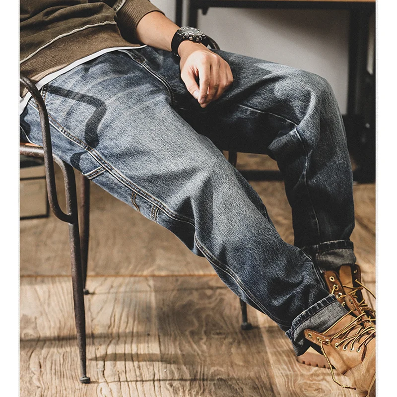 2022 Autumn and Winter Plush American Vintage Work Clothes Jeans Men Loose Straight Leg Ami Khaki Pants Men's Casual Trousers