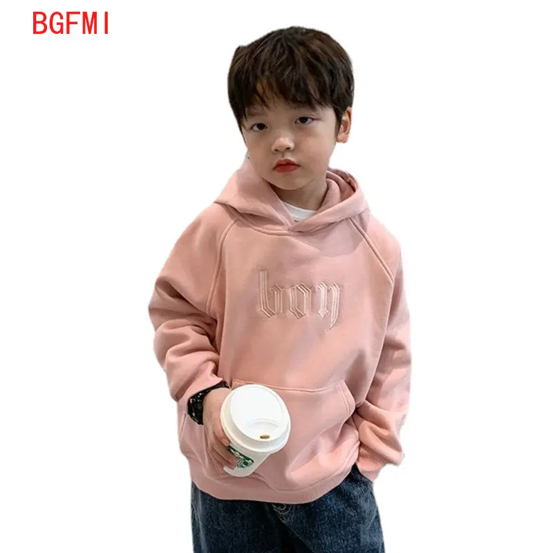 

Женская осенне-зимняя детская одежда с длинным рукавом, спортивный пуловер для мальчиков в Корейском стиле, плюшевая розовая толстовка с ка...