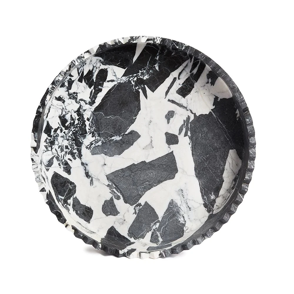 

handmade natural stone black and white round marble tray