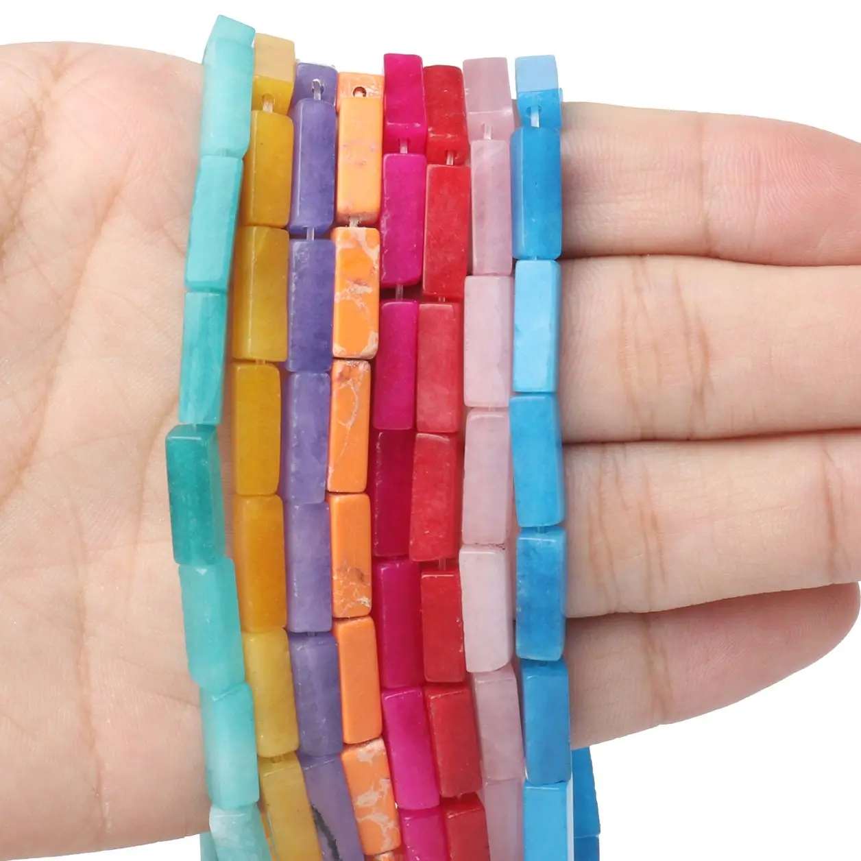 Кварцевые бусины в форме колонны из натурального камня 14x4 мм, многоцветные прямоугольные свободные бусины-разделители для изготовления ювелирных изделий, подвески, аксессуар для браслета