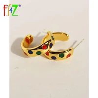 f j4z 2022 hot real gold plated earrings high quality copper open c statement earrings colorful enamel spotted hoop earring