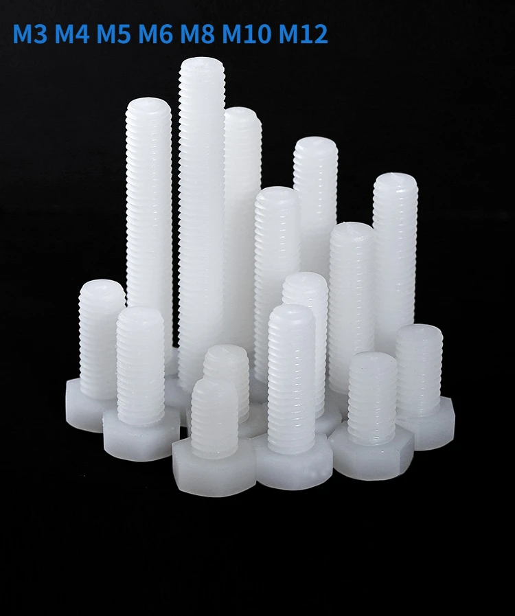 

M3 M4 M5 M6 M8 M10 Nylon External Hex Bolt Metric Thread Outer Hexagon Plastic Insulation Machine White Black Screw