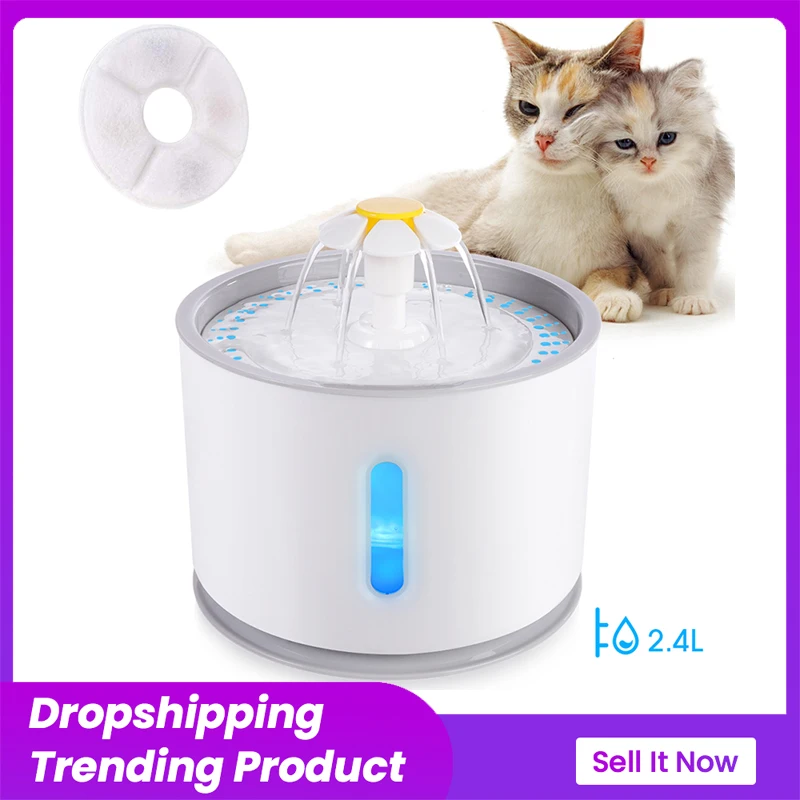 

2.4L USB Automatic Cat Water Fountain with LED Lighting 5 Pack Filters Dogs Cats Mute Drinker Pet Feeder Bowl Drinking Dispenser