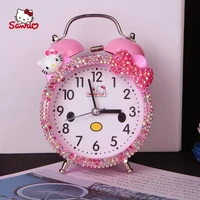 sanrio hello kitty alarm clock personality creative student children girl heart pink cute rhinestone clock