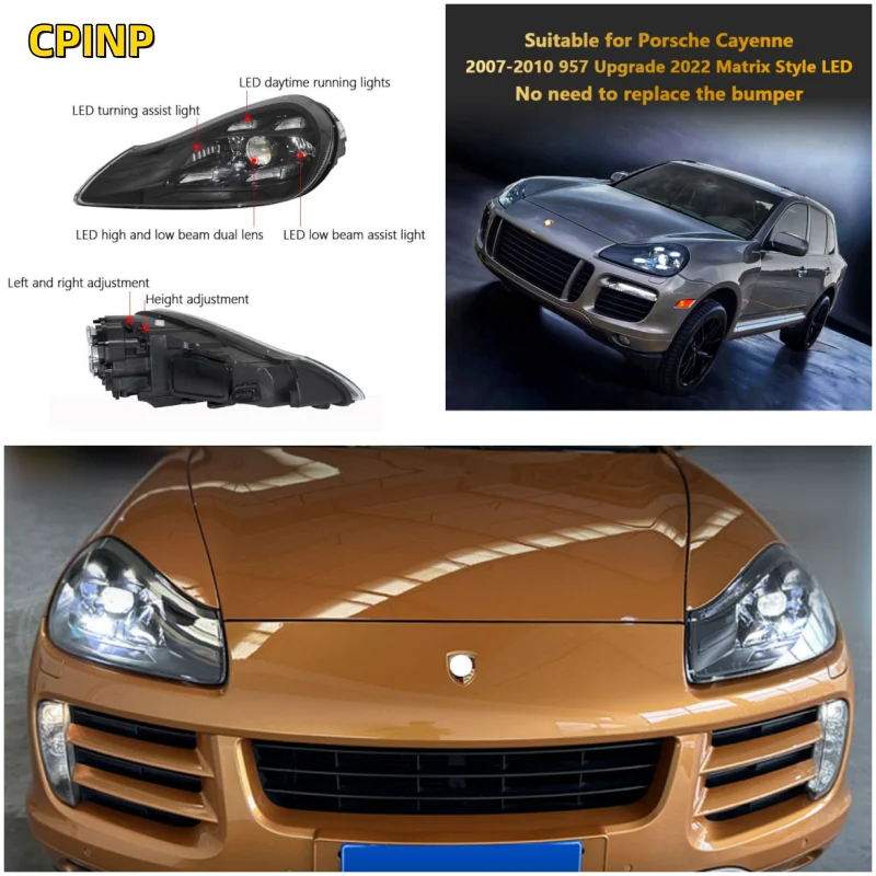 

Фары «подключи и работай», подходят для Porsche Cayenne 08-10, обновленные модели 21-матричного стиля, зеркальные фары «подключи и работай»