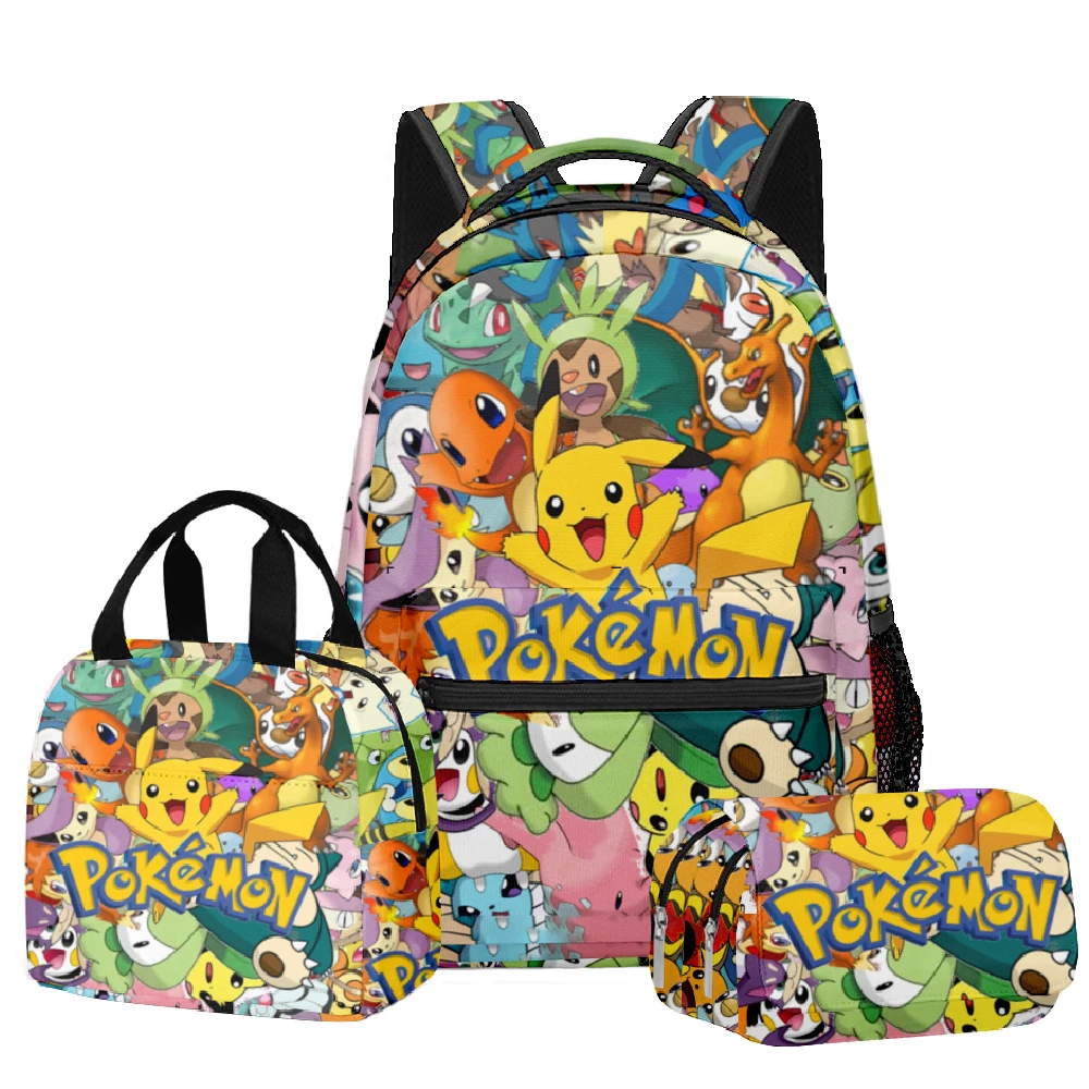 

New Pikachu Fashion Trend Casual and Comfortable Student Schoolbag Backpack Lunch Bag Pencil Case Three-piece Set Best Gift