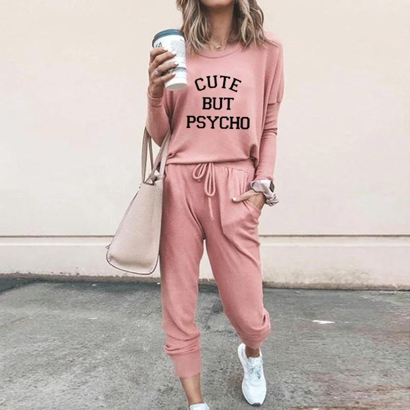 

Fashion Loose Hoodies + Pants Two Piece Outfit Ladies Sports Wear O-neck Tracksuit Casual Women Drawsting Jogging Suits