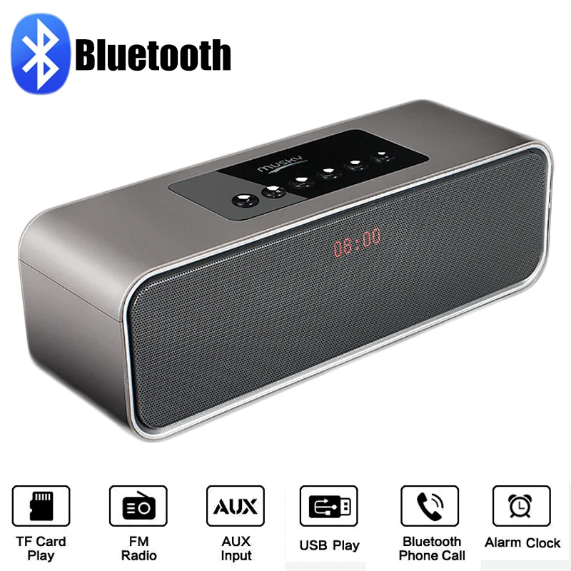 

Wireless Bluetooth Speaker Portable Mini Subwoofer Loudspeaker TF Card/USB/AUX Music Player Desk Alarm Clock FM Radio with Mic