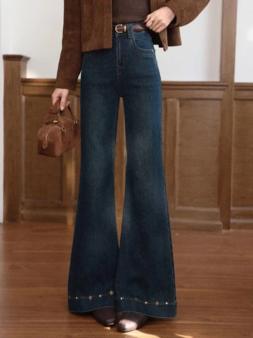 ALXNAN Ретро джинсы женские темно-синие