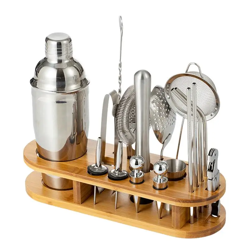 

Bartender Shaker Set Bar Set Stainless Steel Bar Tool Kit For Drink Mixing 18pcs Cocktail Kit With Stand Martini Shaker For