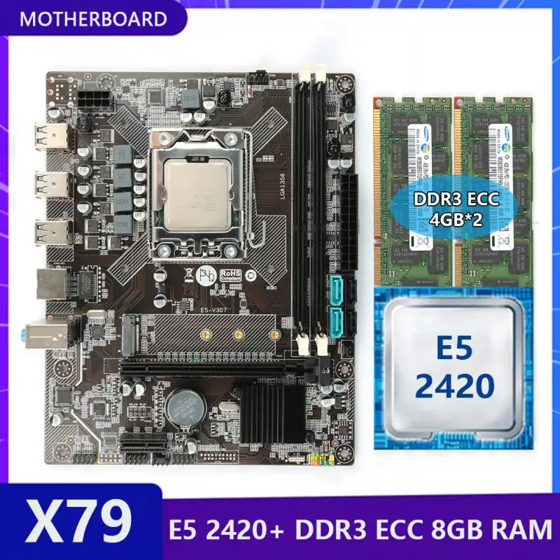 X79 Computer Motherboard Set X79 With Xeon E5 2650 V2 CPU Max 16GB 4X 4GB DDR3 ECC REG 1600Mhz NVME For Gaming Server Micro-ATX