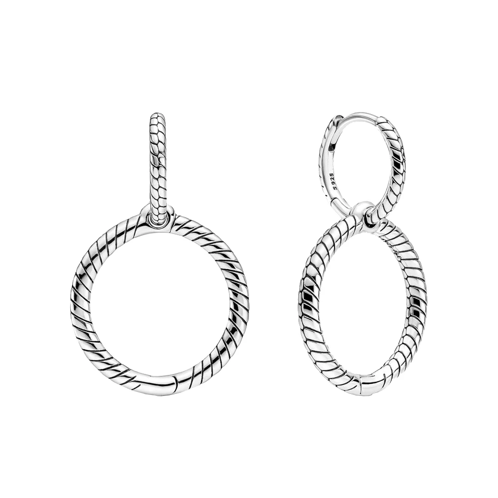 

925 Silver Moments Charm Double Hoop Earrings fit Pandora Jewelry for Women Birthday Party Gift