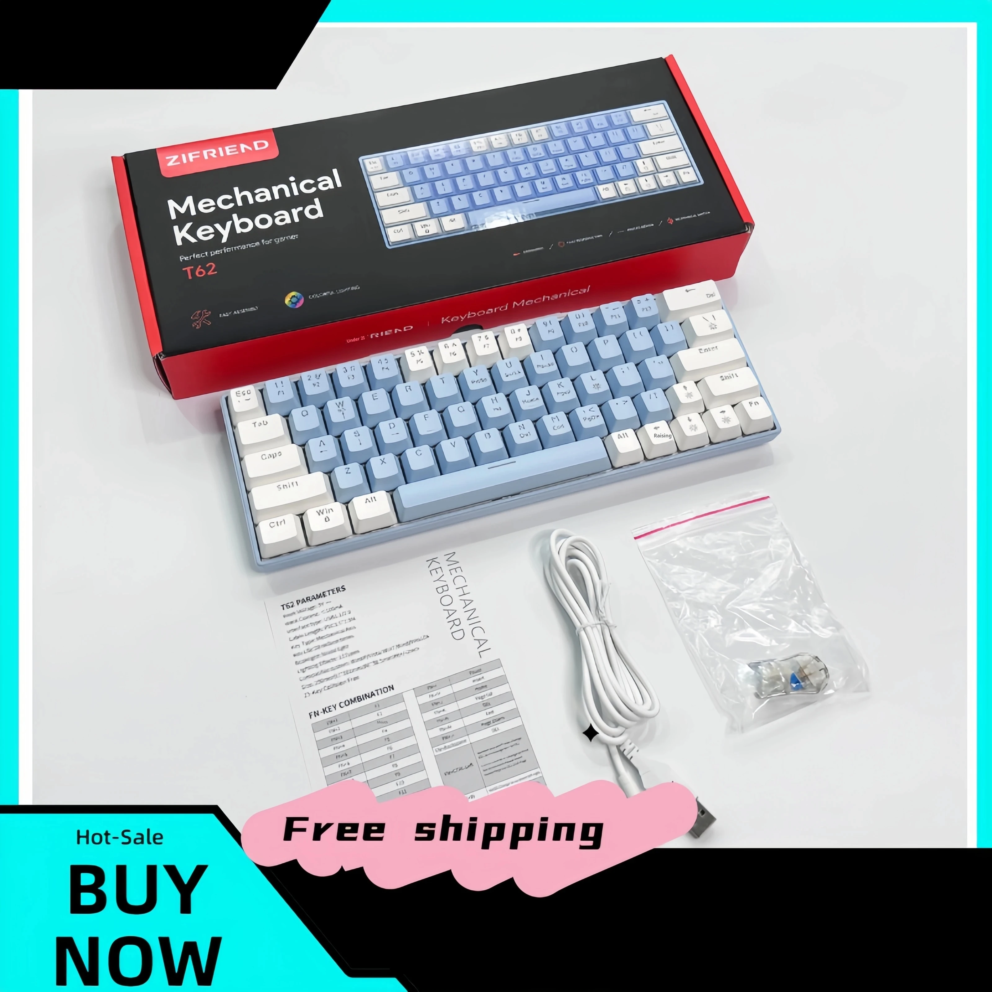 Новинка механическая клавиатура Zifriend T62 с 63 клавишами популярная переключаемая