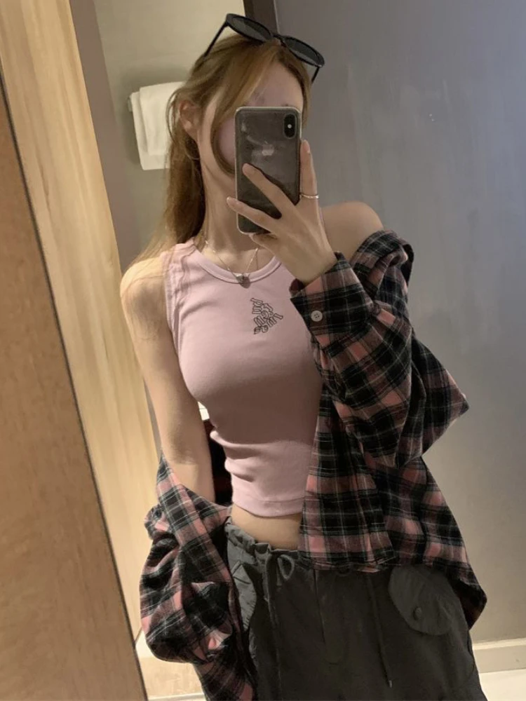 Американские клетчатые рубашки женские в стиле ретро High Street свободного кроя Y2k