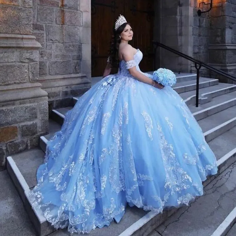 

ANGELSBRIDEP Stunning Blue Sweet 16 Quinceanera Dresses Lace Appliques Sweetheart vestido de 15 anos Party Gowns Custom Made